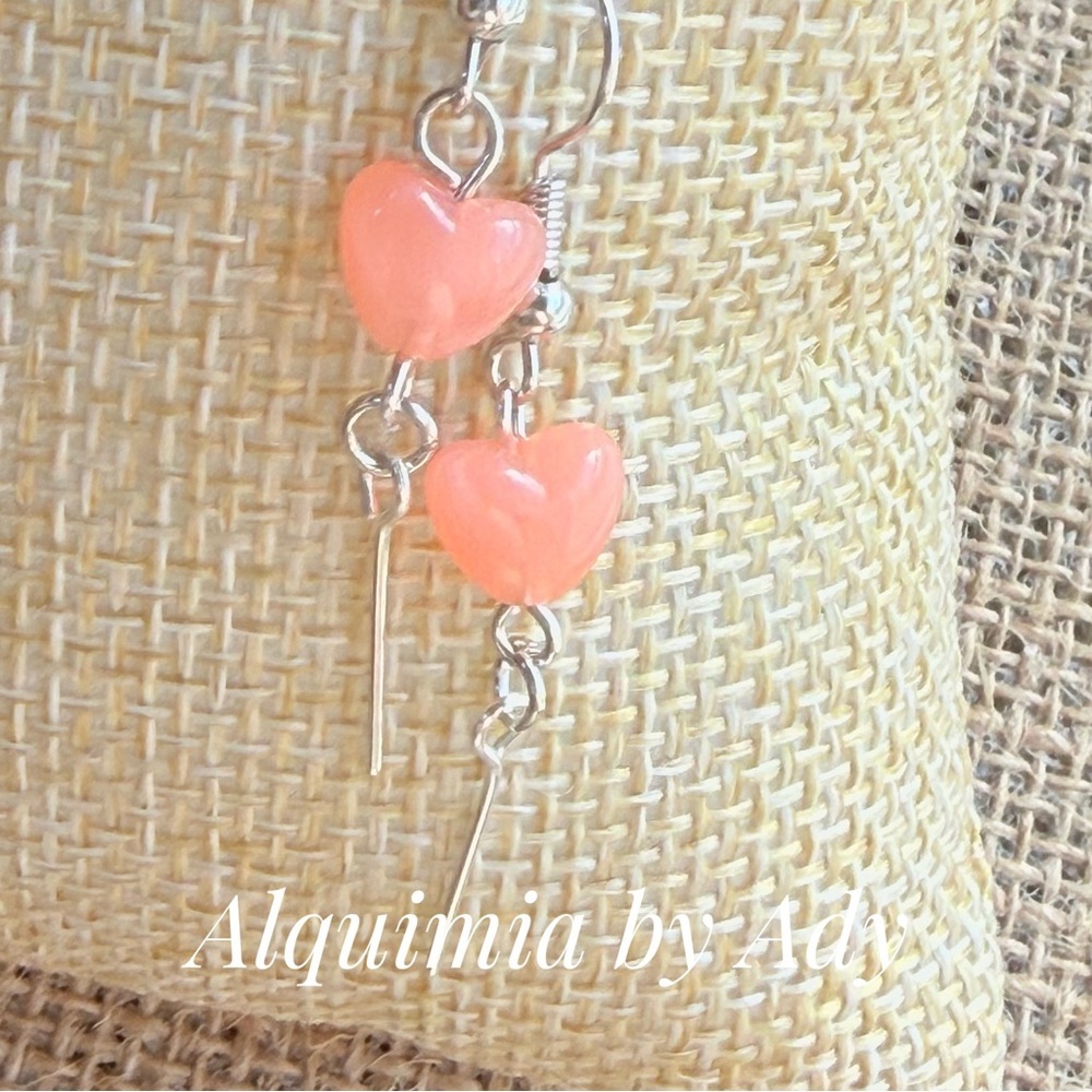 Tiny Pink Heart Earrings in Silver